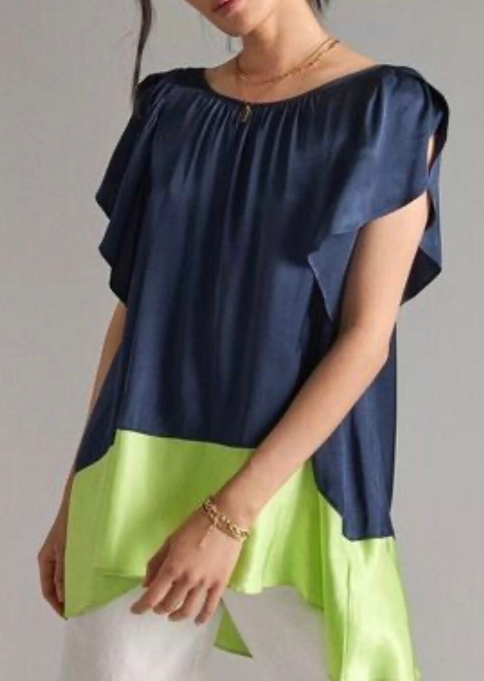 Anthropologie Maeve Satin Color Black Flowy Tunic Blouse Small